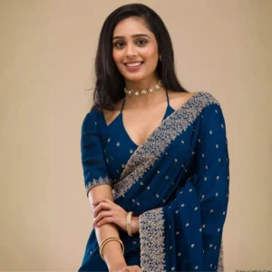 Navy Blue Zariwork Soft Silk Saree