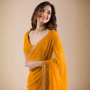 Mustard Stonework Chiffon Saree