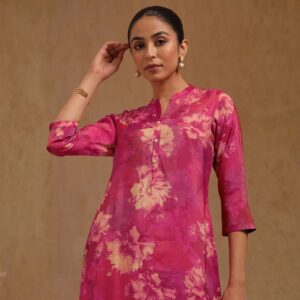 Fuchsia Tissue Floral Print Kurta